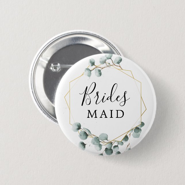 Eucalyptus Greenery Brudens sida Button Bridesmaid Knapp (Framsida & baksida)