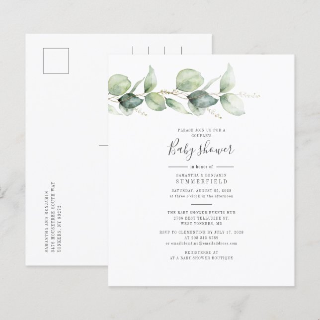 Eucalyptus Greenery Budget Par Baby Shower (Fram/baksida)