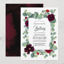 Eucalyptus Greenery Burgundy Blommigt Baby Shower Inbjudningar