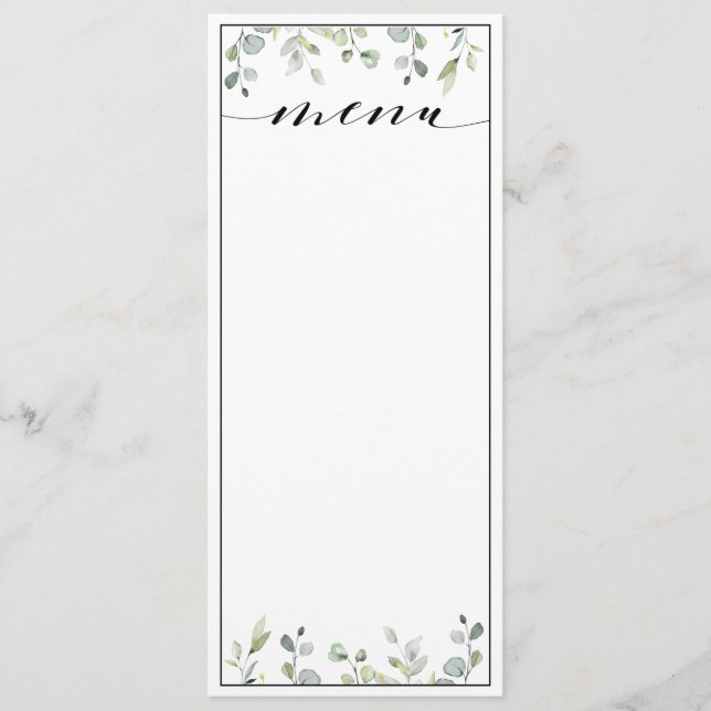 Eucalyptus Greenery Calligraphy Blank Bröllop Menu Meny (Framsida)