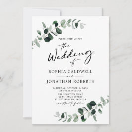 Eucalyptus Greenery Calligraphy QR Code Bröllop Inbjudningar