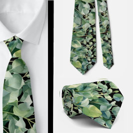 Eucalyptus Greenery Classic Formal Floral Neck Tie Slips
