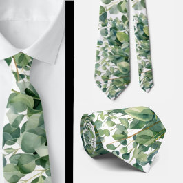Eucalyptus Greenery Classic Formal Floral Neck Tie Slips