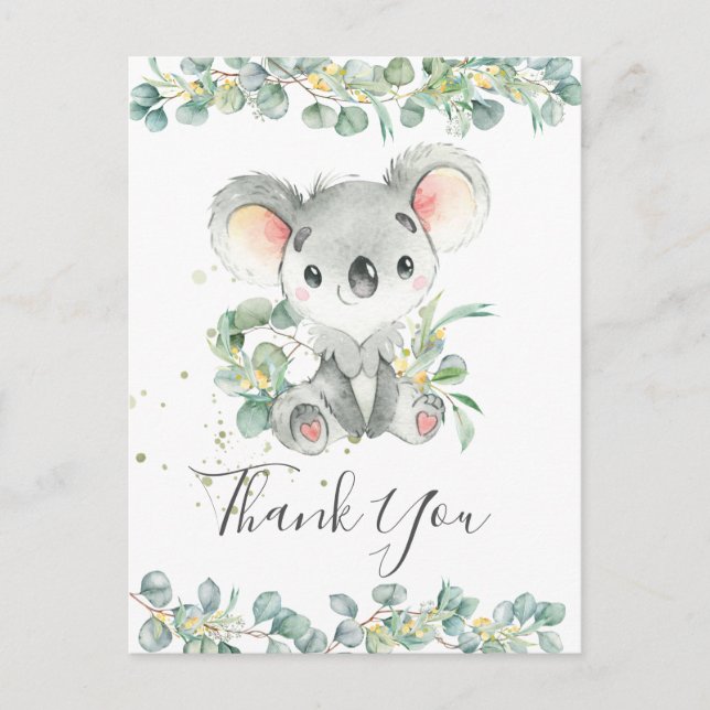 Eucalyptus Greenery Cute Koala Birthday Tack Vykort (Framsida)