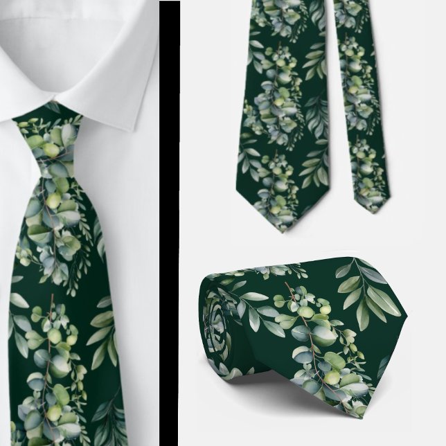 Eucalyptus Greenery Dark Green Floral Neck Tie Slips (Skapare uppladdad)