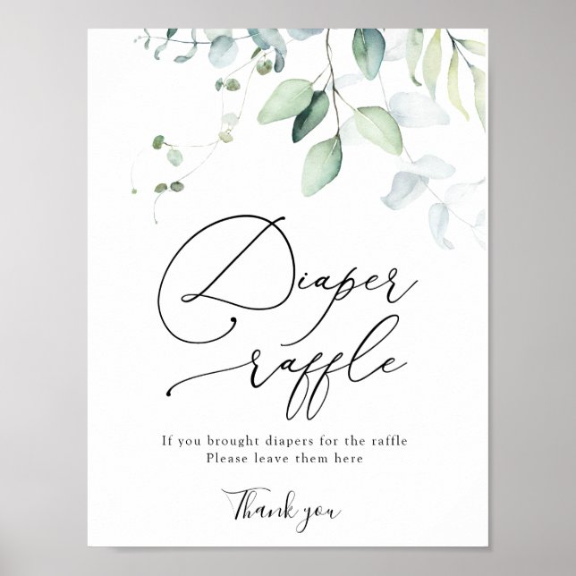 Eucalyptus Greenery Diaper Raffle Sign Poster (Framsidan)
