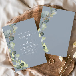 Eucalyptus Greenery Dusty Blue Elegant bröllop Inbjudningar