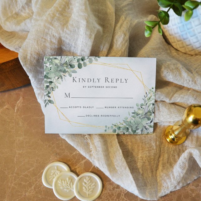 Eucalyptus Greenery Dusty Blue Geometric Bröllop OSA Kort (Skapare uppladdad)