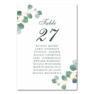 Eucalyptus Greenery Elegant bröllop Guest Namn Bordsnummer