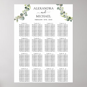Eucalyptus Greenery Elegant bröllop Seating Poster