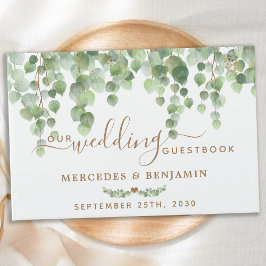 Eucalyptus Greenery Elegant Guld Bröllop Gästböcker