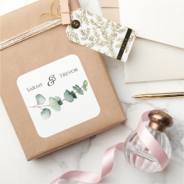 Eucalyptus Greenery Elegant Minimalist Bröllop Fyrkantigt Klistermärke