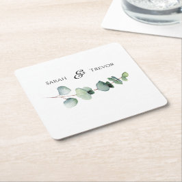 Eucalyptus Greenery Elegant Minimalist Bröllop Underlägg Papper Kvadrat