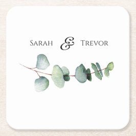 Eucalyptus Greenery Elegant Minimalist Bröllop Underlägg Papper Kvadrat