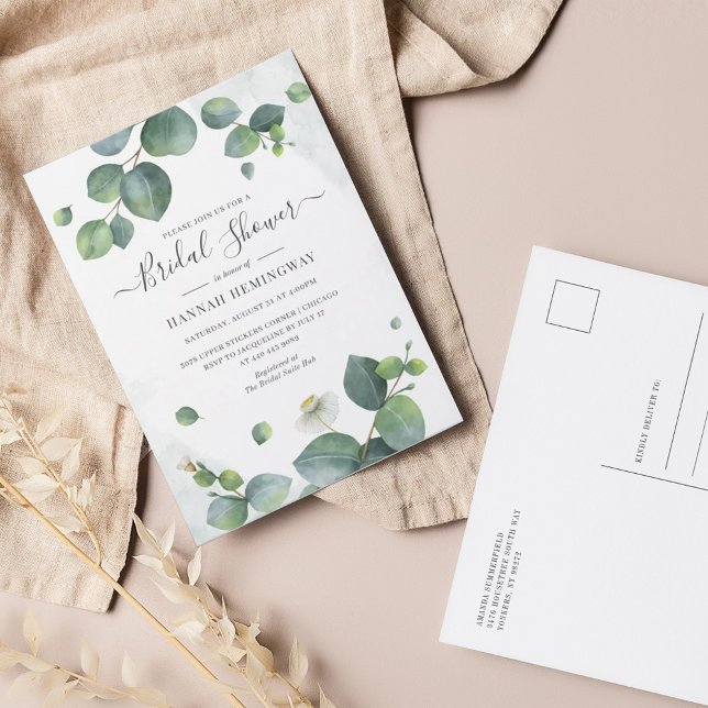 Eucalyptus Greenery Elegant  Möhippa Inbjudan Vykort (Eucalyptus Botanical Bridal Shower Invitation Postcard)