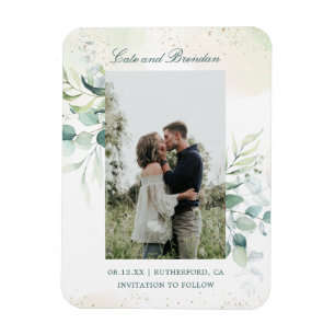 Eucalyptus Greenery Elegant Photo Save Date Magnet