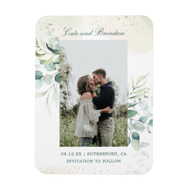Eucalyptus Greenery Elegant Photo Save Date Magnet (Vertikal)