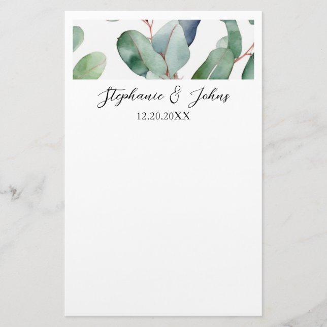 Eucalyptus Greenery Elegant Simple Rustic Bröllop Brevpapper (Framsida)