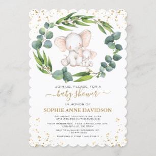 Eucalyptus Greenery Elephant Girl Baby Shower Inbjudningar