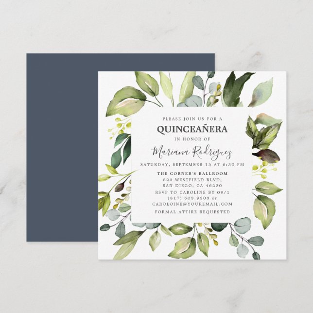 Eucalyptus & Greenery Enchanted Forest Quinceañera Inbjudningar (Fram/baksida)