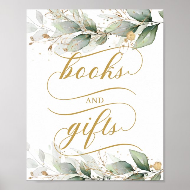 Eucalyptus greenery faux guld bokar och presentkor poster (Framsidan)