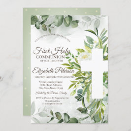 Eucalyptus Greenery First Heliga Communion Inbjudningar