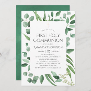 Eucalyptus Greenery First Heliga Communion Inbjudningar