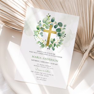 Eucalyptus Greenery First Heliga Communion Inbjudningar