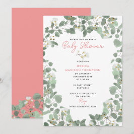Eucalyptus Greenery Flicka Rosa Baby Shower Inbjudningar