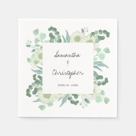 Eucalyptus Greenery Flowers Handwrite Bröllop Pappersservett