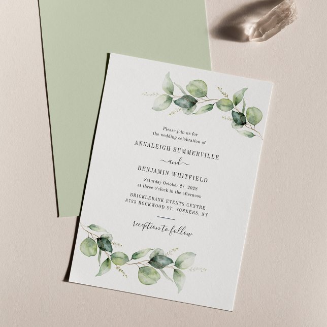Eucalyptus Greenery Foliage Bröllop Inbjudningar (Eucalyptus Botanical Wedding Invitation)