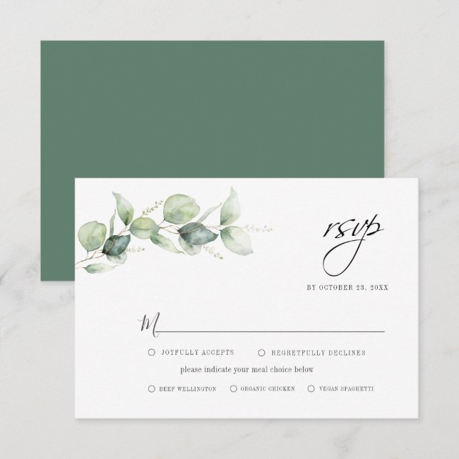 Eucalyptus Greenery Foliage Minimalist Bröllop OSA Kort (Fram/baksida)