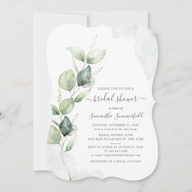 Eucalyptus Greenery Foliage Möhippa Inbjudan (Framsida)