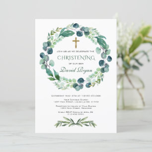 Eucalyptus Greenery Foliage Wandeans Christening Inbjudningar