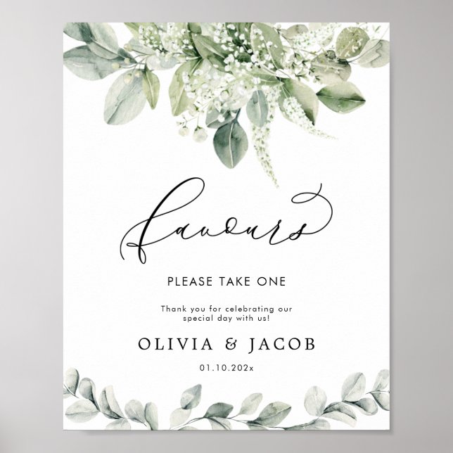Eucalyptus Greenery Foliage Wedding Favors-tecken Poster (Framsidan)