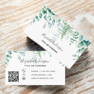 Eucalyptus greenery forest fermen modern QR-kod Visitkort