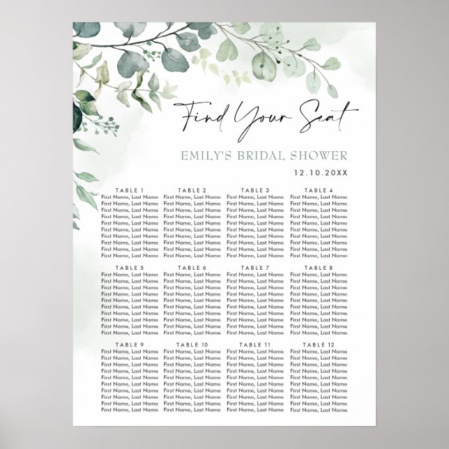Eucalyptus Greenery Garden Möhippa Sittplats Poster (Framsidan)
