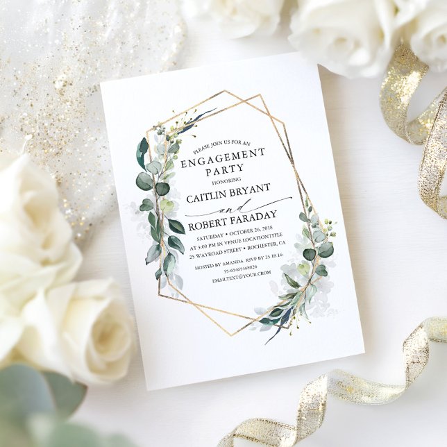 Eucalyptus Greenery Geometric Förlovningsfest Inbjudningar (Greenery Boho Engagement Party Invitations)
