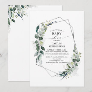 Eucalyptus Greenery Geometric Modern Baby Shower Inbjudningar