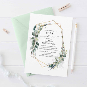 Eucalyptus Greenery Geometric Modern Baby Shower Inbjudningar