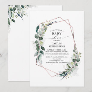 Eucalyptus Greenery Geometric Modern Baby Shower Inbjudningar