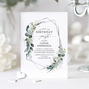 Eucalyptus Greenery Geometric Modern Birthday Inbjudningar