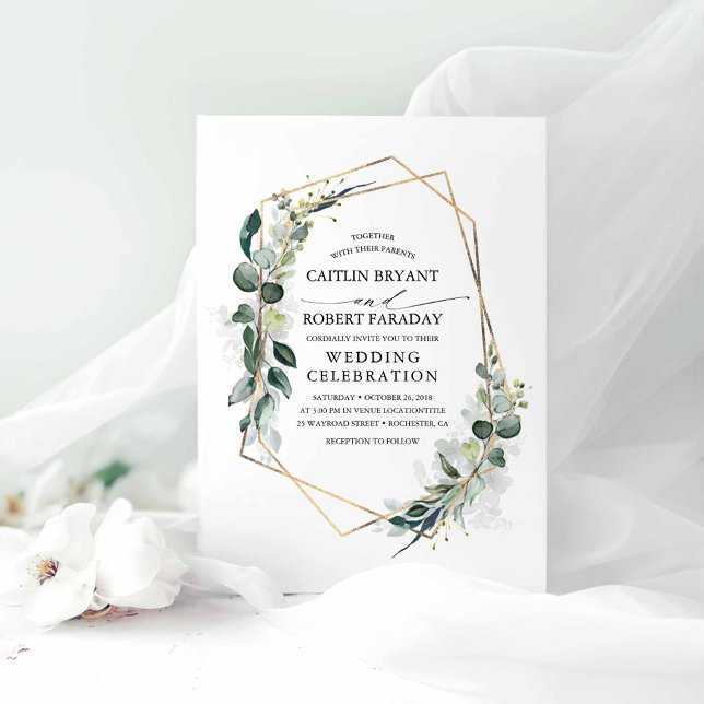 Eucalyptus Greenery Geometric Modern Bröllop Inbjudningar (Eucalyptus Greenery Wedding Invitations)