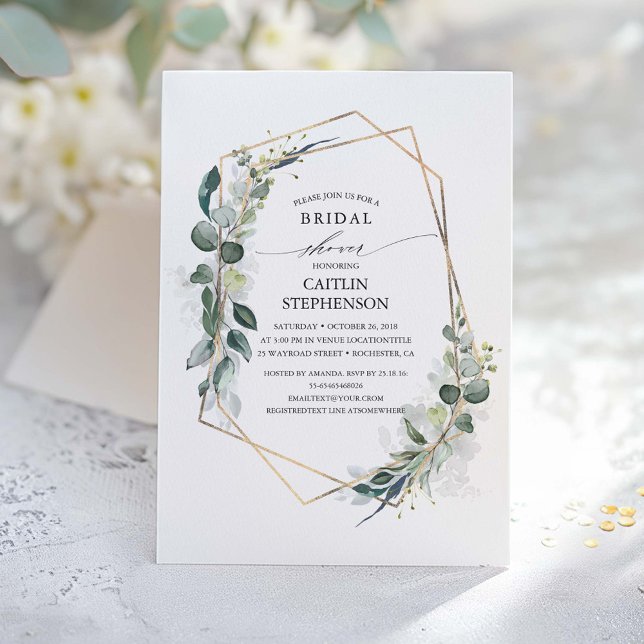 Eucalyptus Greenery Geometric Modern Möhippa Inbjudningar (Greenery Modern Bridal Shower Invitation)