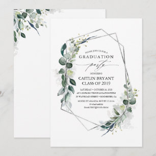 Eucalyptus Greenery Geometric Modern Studenten Inbjudningar