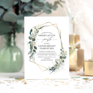 Eucalyptus Greenery Geometric Modern Studenten Inbjudningar