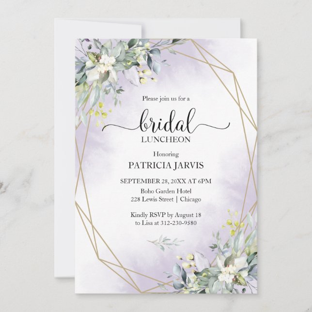 Eucalyptus Greenery Geometric Möhippa Luncheon Inbjudningar (Framsida)