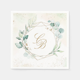 Eucalyptus Greenery Geometric Monogram Bröllop Pappersservett