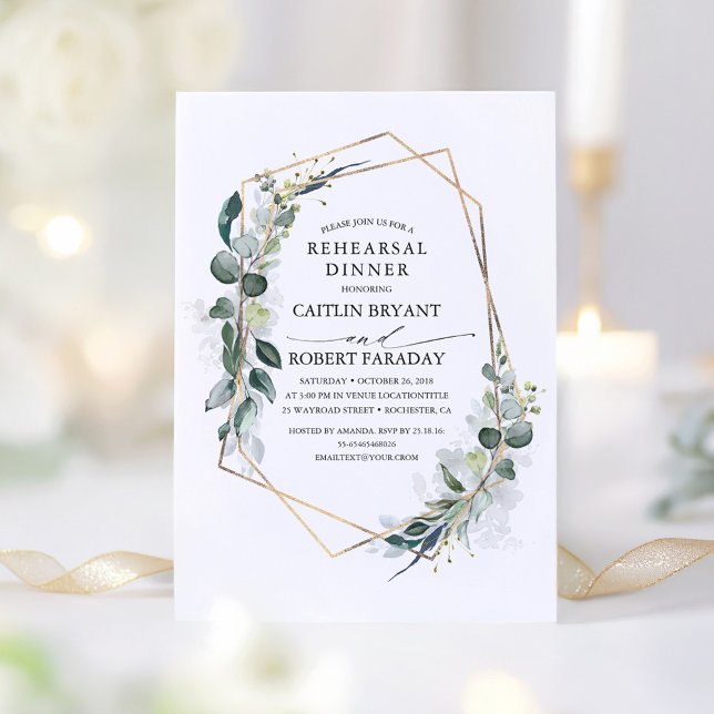 Eucalyptus Greenery Geometric Rehearsal Dinner Inbjudningar (Greenery Elegant Rehearsal Dinner Invitation)