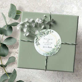 Eucalyptus Greenery Geometric Watercolor Bröllop Runt Klistermärke